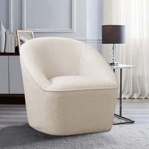 Seat Height Polyester Boucle Swivel Chair with Wrap-Around Seat, Compact Design, and 360-Degree Swivel - 1 of 4