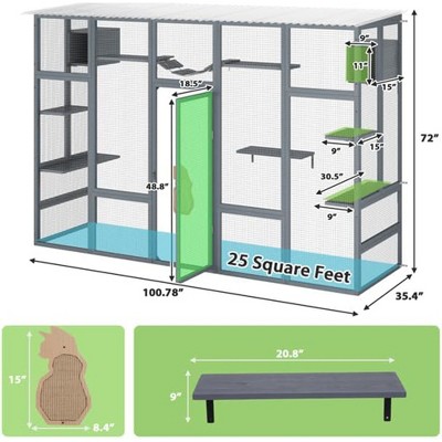 Gray Pine and PVC Large Outdoor Cat Enclosure