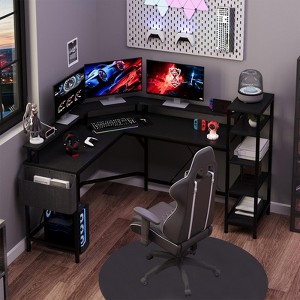 61" L Shaped Gaming Desk, with Monitor Stand, L-Shaped Corner Computer Desks, Built-in LED Lights and Side Storage Pockets, for Small Spaces - 1 of 4