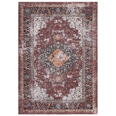 Washable Vintage Printed Rug Non Slip Low Pile Rug Soft Throw Floor Cover Foldable Indoor Carpet for Living Room Bedroom Playroom Nursery