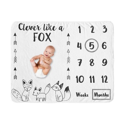 Image of Sweet Jojo Designs Boy, Girl, Unisex/Gender Neutral Baby Milestone Blanket Fox Black and White