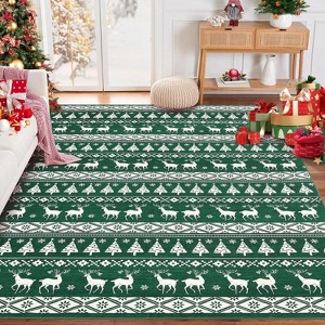 GustoWave Snowflake Christmas Holiday Decorative Area Rug for Bedroom Living Room, Green - 1 of 4