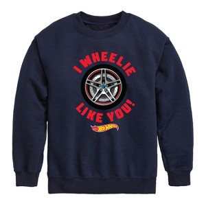 Boys' - Hot Wheels - Valentine's I Wheelie Like You Graphic Long Sleeve Fleece Sweatshirt - 1 of 4