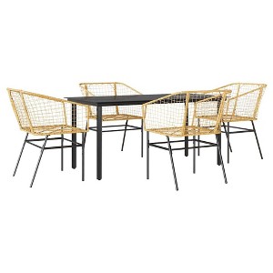 vidaXL 5 Piece Patio Dining Set Brown Poly Rattan Glass - 63" x 31.5" x 29.1" - 1 of 4
