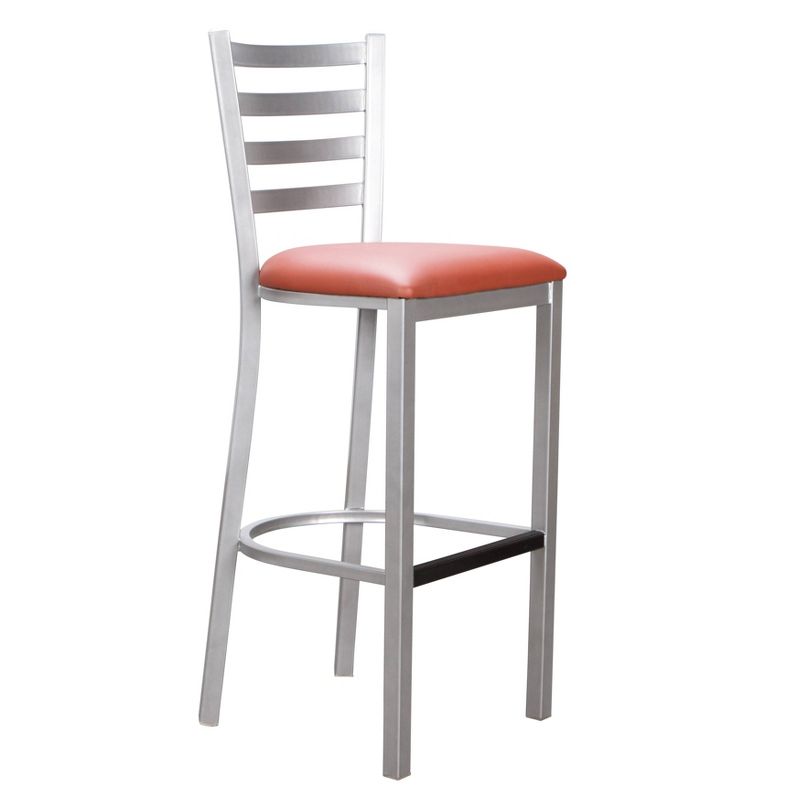Set of 2 Baxter Slat Back Metal Faux Leather Upholstered Barstools Silver/Peach - Linon, 3 of 16