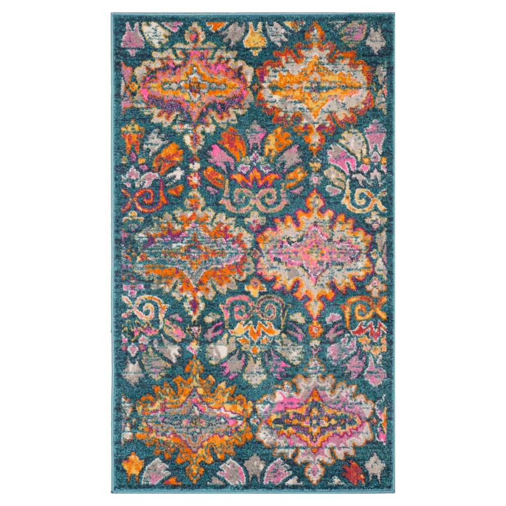 3'x5' Blue/orange Damask Loomed Accent Rug - Safavieh
