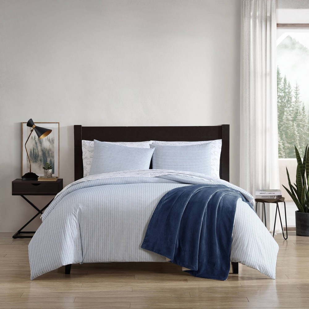 Photos - Bed Linen Eddie Bauer 3pc Full/Queen Ticking Stripe Duvet Set Navy Blue 