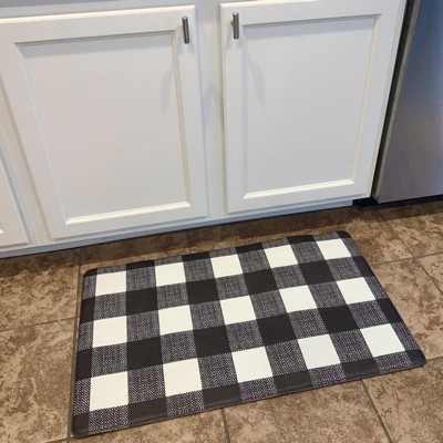 Aoczes Small Kitchen Mat Anti Fatigue Mats for Kitchen Floor 17.3''x27.5''  Non-Slip Black White Buffalo Plaid Kitchen Runner Rug Waterproof Cushion