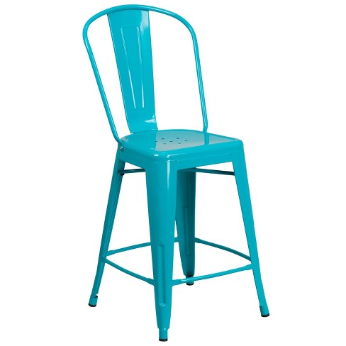 Flash Furniture Commercial Grade 24 High Backless Crystal Teal-Blue Indoor-Outdoor Counter Height Stool 