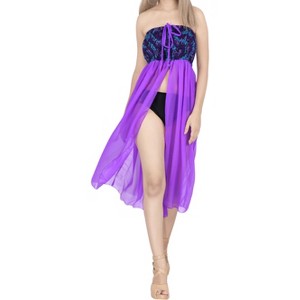 LA LEELA Women's House Daily Routine Evening Wear Boho Halter Smocked Mini Swing Dress Tube Top Dresses for Women One Size Multicolored, Solid - 1 of 4