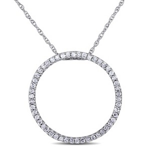 EVERLY JEWELRY | 10K White Gold 1/4 CT TW Diamond Circle Pendant with Chain - 17 inch - 1 of 4