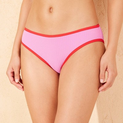 Women's Pucker Textured Contrast Binding Low-Rise Medium Coverage Bikini Bottom - Wild Fable™