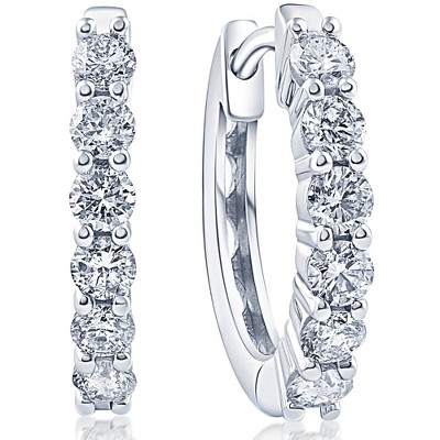 Pompeii3 3/4 Ct TW Diamond Hoops Women's Earrings in White or Yellow Gold 15mm tall
