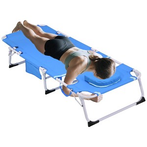 PAGED Outdoor Patio Chaise Lounge Chair, 3-in-1 Heavy Duty Tanning Chair with Face Hole and 5-Position Folding for Portable Lay Flat Beach, Pink - 1 of 4