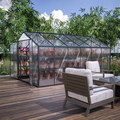 VYNXARIA 8*12 Outdoor greenhouse, heavy duty polycarbonate greenhouse,large walk-in greenhouse with double doors and two ventilation windows,Black