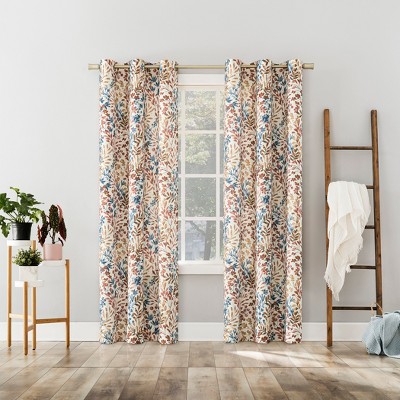 Indigo Blue Floral Botanical Print Room Darkening Grommet Curtain Panel
