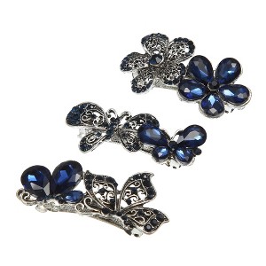 Unique Bargains 3 Pcs Hair Clips Hair Accessories for Women Hair Barrettes Sparkly Bling Rhinestones Hairpin Blue Black - 1 of 4
