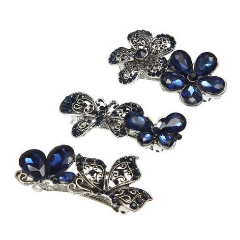 Unique Bargains 3 Pcs Hair Clips Hair Accessories For Women Hair Barrettes  Sparkly Bling Rhinestones Hairpin Blue Black : Target