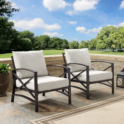 Kaplan Outdoor Steel Chairs with Oatmeal Cushions, 2-Piece Set
