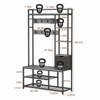 Brown 5-in-1 Coat Rack, Hall Tree with Bench and Shoe Storage, Freestanding Entryway Bench with 5-Tier Open Shelves, Fabric Storage Basket and 12 Hoo - 3 of 4