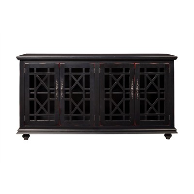 Parisian Antique Black 63" Transitional TV Stand with Glass Doors
