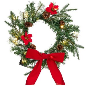 The Lakeside Collection Lighted Poinsettia Greenery Collection - Wreath - 1 of 2