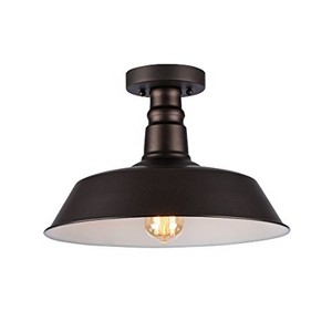 Homestock Friedrich Industrial-Style 1 Light Rubbed Bronze Semi-Flush Ceiling Fixture 14" Wide - 1 of 2