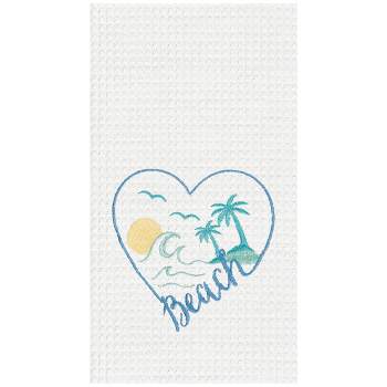 C&F Home Beach Heart Embroidered Cotton Waffle Weave Kitchen Towel