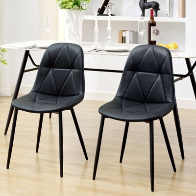 Hyleory Modern Upholstered Vintage Leather Dining Chairs Set of 2 with Metal Legs and High Back, for Kitchen and Dining Room