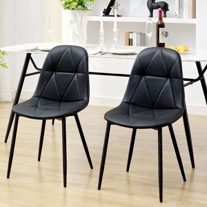 Hyleory Modern Upholstered Vintage Leather Dining Chairs Set of 2 with Metal Legs and High Back, for Kitchen and Dining Room - 1 of 4