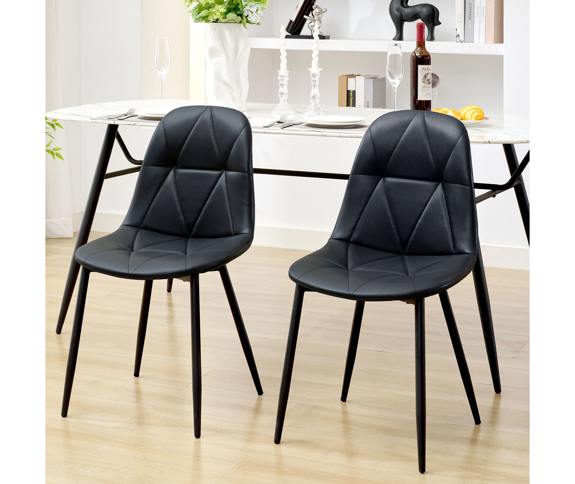 Hyleory Modern Upholstered Vintage Leather Dining Chairs Set of 2 with Metal Legs and High Back, for Kitchen and Dining Room