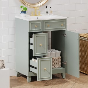 CAVINAS Bathroom Vanity Cabinet with Ceramic Sink,Freestanding Single Vanity Set with 2 Drawers,Bathroom Storage Cabinet with 1 Door - 1 of 4