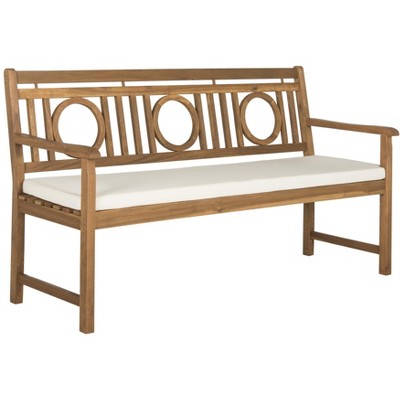 Montclair Transitional Acacia Wood 3-Seat Outdoor Bench with Beige Cushion