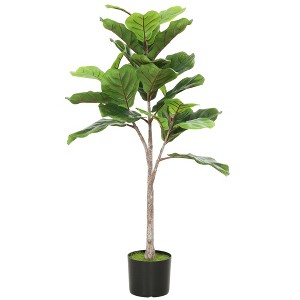 HOMCOM Fake Plant, Artificial Fiddle Leaf Fig Tree, Potted Plant with 28 PEVA Leaves and Flocked Soil, Green - 1 of 4