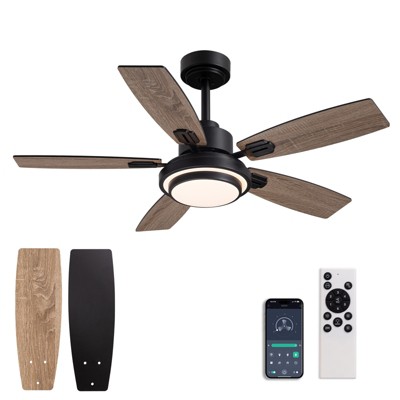 Siljoy Ceiling Fans with Lights and Remote, 42 Inch Flush Mount Ceiling Fan with Quiet Reversible DC Motor, Dimmable LED Lighting, 6 Speeds, Timer