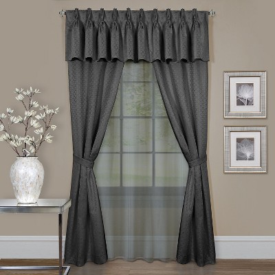 Kate Aurora Complete 6 Piece Attached Custom Jacquard & Sheer Window Curtain Set