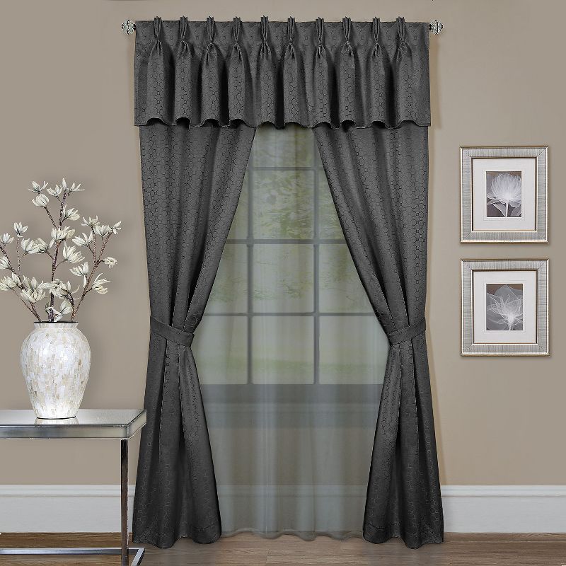 Kate Aurora Complete 6 Piece Attached Custom Jacquard & Sheer Window Curtain Set, 1 of 4