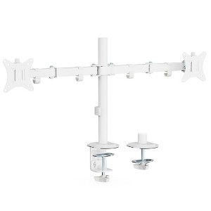Mount-It! Dual Monitor Desk Mount, Dual Monitor Arm Fits 2 Monitors max. 32" / 19.8 Lbs., Full Motion Adjustment Monitor Mount with C-Clamp, White - 1 of 4