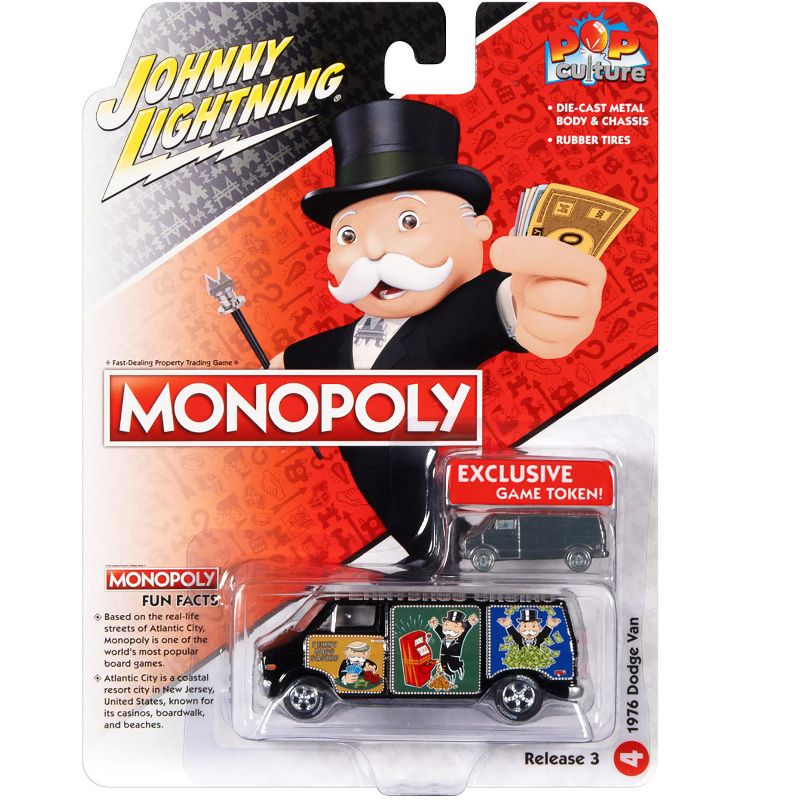 1976 Dodge Van Black "Pennybags Casino - Monopoly" with Dodge Van Monopoly Game Token 1/64 Diecast Model Car by Johnny Lightning, 3 of 4