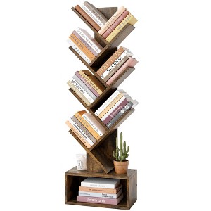 Aoibox 6 Tier Tree Bookshelf with Drawer Freestanding Tall Bookcase Floor Storage Organizer Rustic Brown for Home Office - 1 of 4