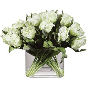 Uttermost Silk Potted Faux Artificial Flowers Realistic White Tulip in Oval Glass Vase for Home Decoration Living Room 27" High - 1 of 1