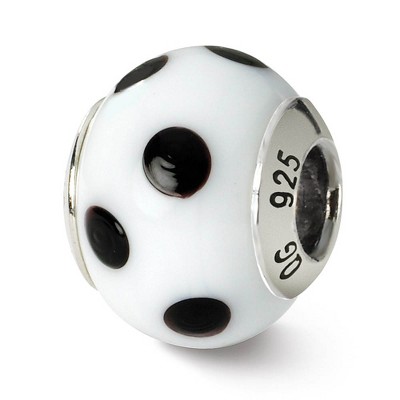 Black Bow Jewelry Sterling Silver, White and Black Dotted Murano Glass Bead Charm