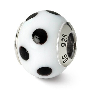 Black Bow Jewelry Sterling Silver, White and Black Dotted Murano Glass Bead Charm - 1 of 3