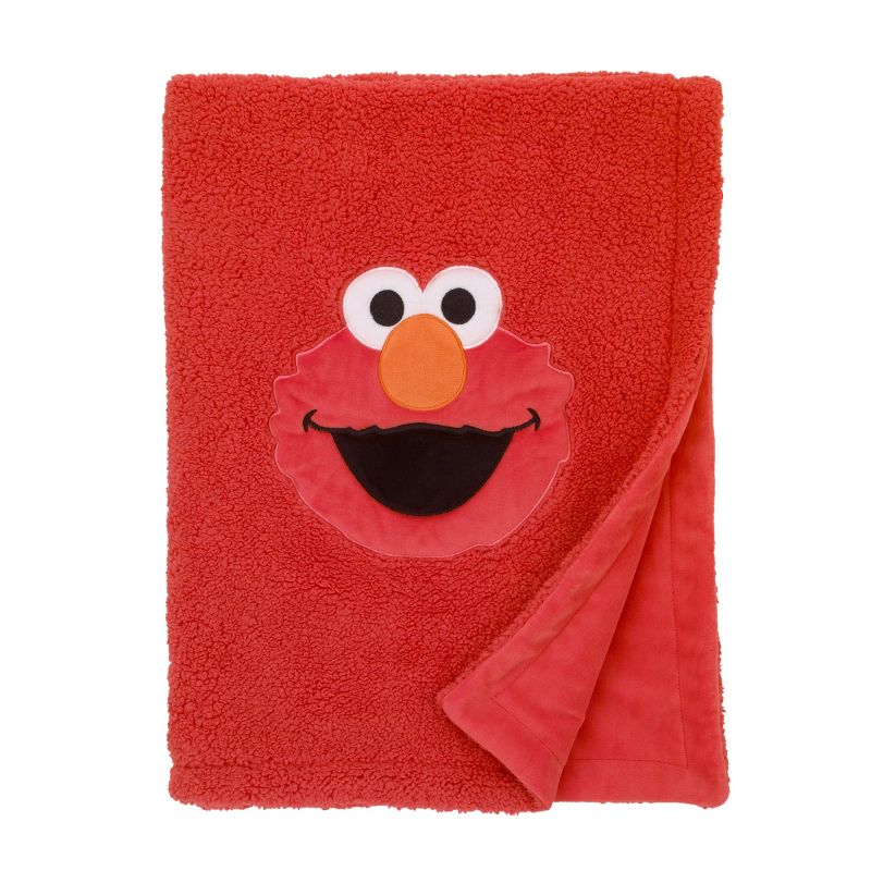 Sesame Street Elmo Red Soft Plush Cuddly Plush Toddler Blanket with Applique, 1 of 4