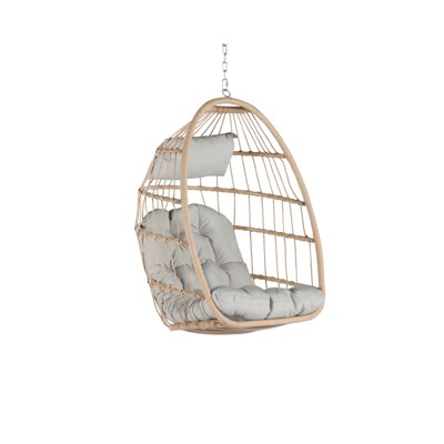 VisioGear Egg Chairs, Patio Egg Chair, Outdoor Garden Egg Swing Chair Hanging Chair for Bedroom Living Room, Gray, 28.70"*28.5"*55.6"