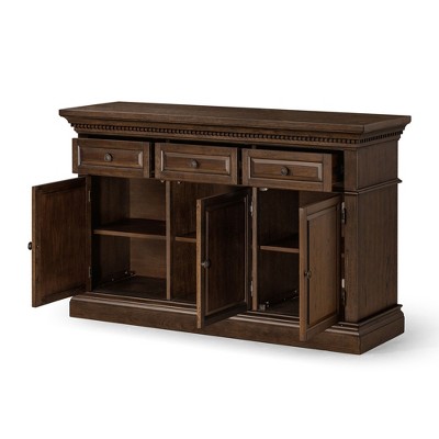 Theo Antiqued Brown Wooden Sideboard with Raised Panel Doors