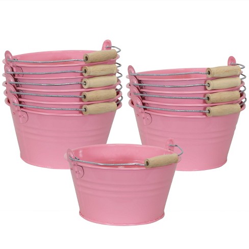 Metal Pail Bucket Party Favor, 7-Inch, Light Pink
