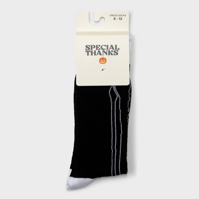 Men's Special Thanks Halloween Black Skeleton Crew Socks - 6-12