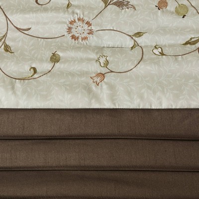 California King Green and Brown 7-Piece Embroidered Comforter Set
