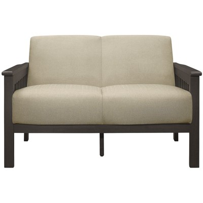 Lewiston Light Brown Fabric Upholstered Loveseat with Wood Frame